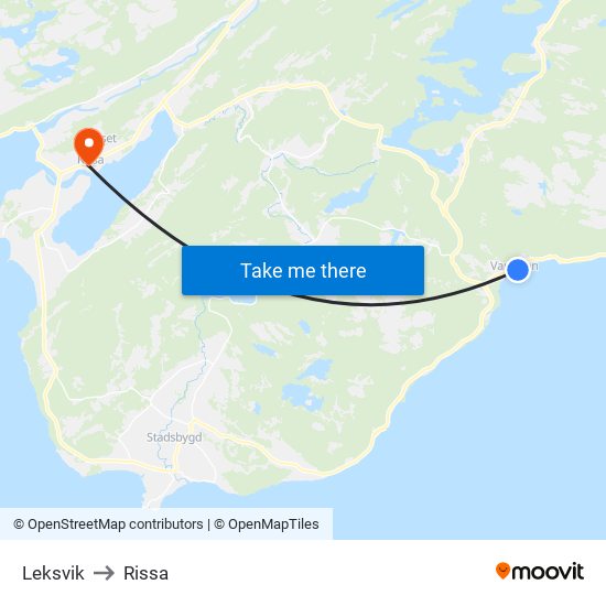Leksvik to Rissa map