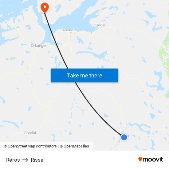 Røros to Rissa map