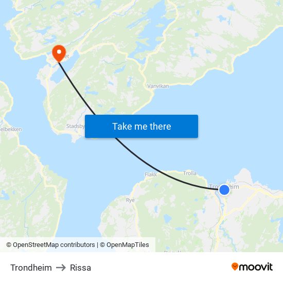 Trondheim to Rissa map