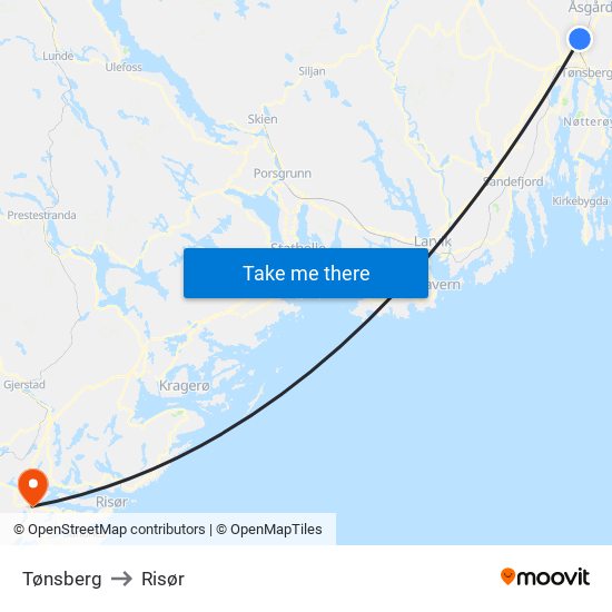 Tønsberg to Risør map