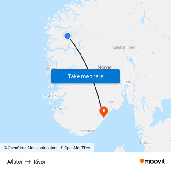 Jølster to Risør map