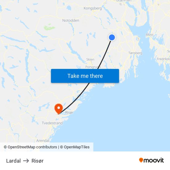 Lardal to Risør map