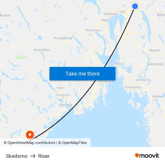 Skedsmo to Risør map