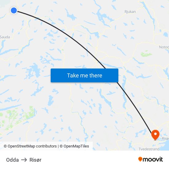 Odda to Risør map
