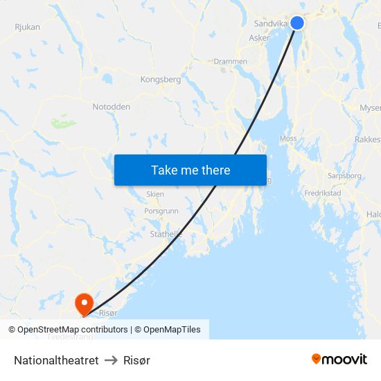 Nationaltheatret to Risør map