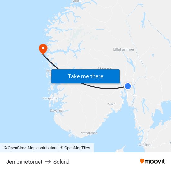 Jernbanetorget to Solund map