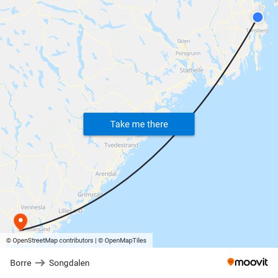 Borre to Songdalen map