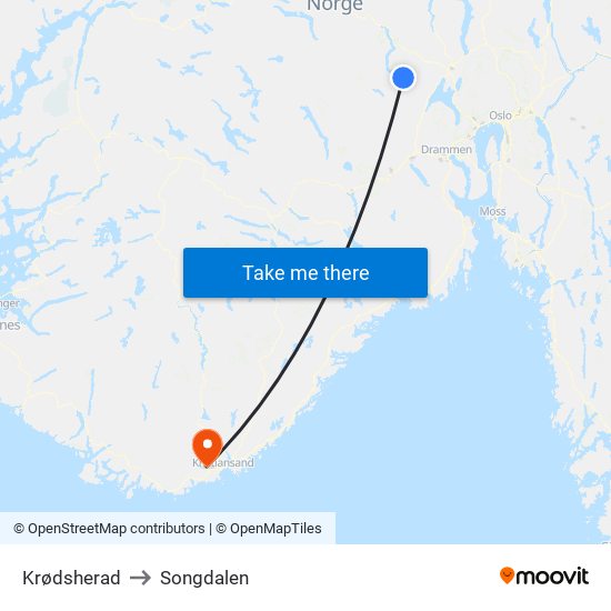 Krødsherad to Songdalen map