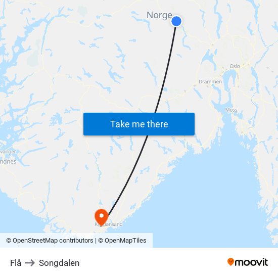 Flå to Songdalen map