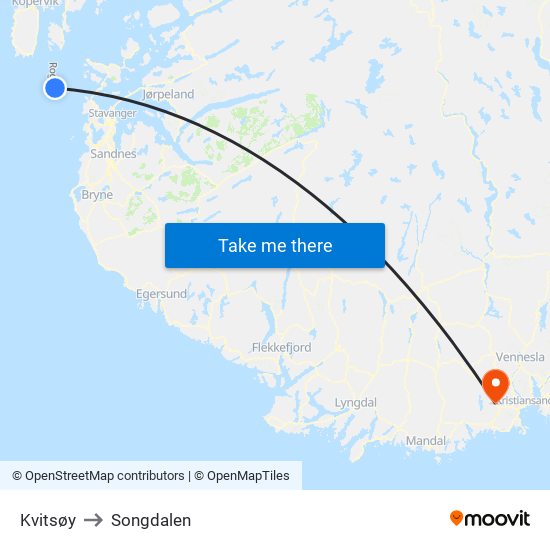 Kvitsøy to Songdalen map