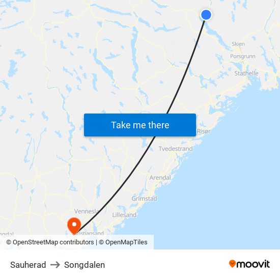 Sauherad to Songdalen map