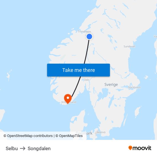 Selbu to Songdalen map
