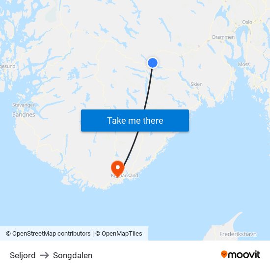 Seljord to Songdalen map