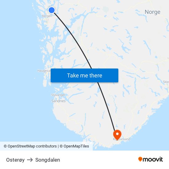 Osterøy to Songdalen map