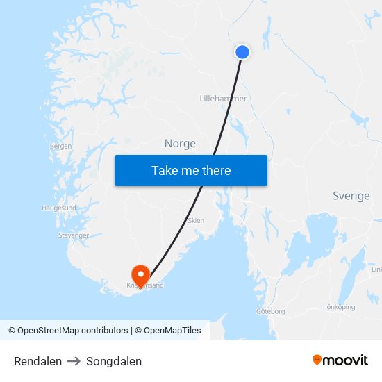 Rendalen to Songdalen map