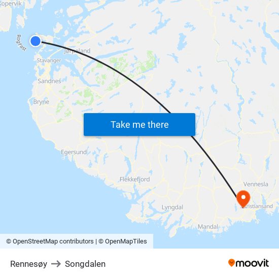 Rennesøy to Songdalen map