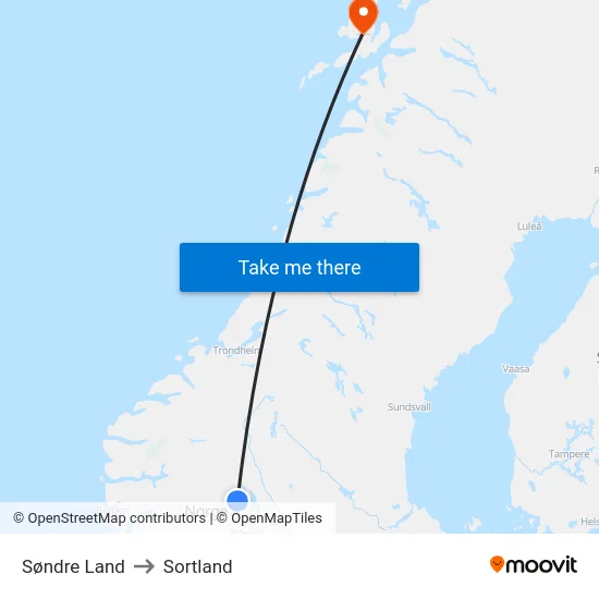 Søndre Land to Sortland map