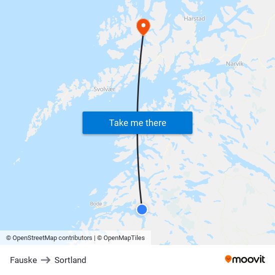 Fauske to Sortland map