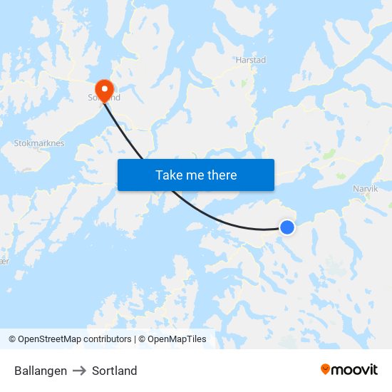 Ballangen to Sortland map