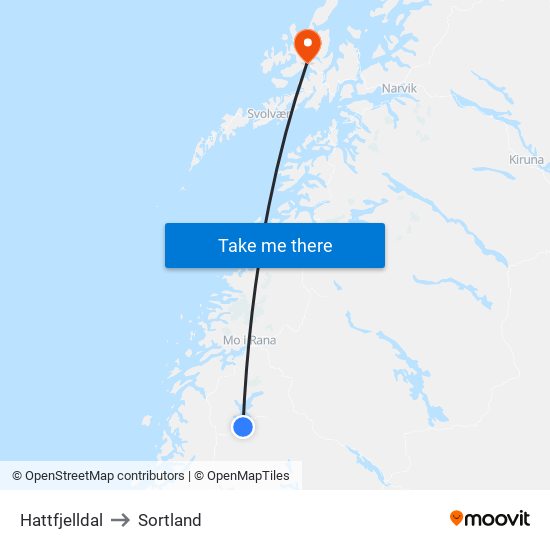 Hattfjelldal to Sortland map