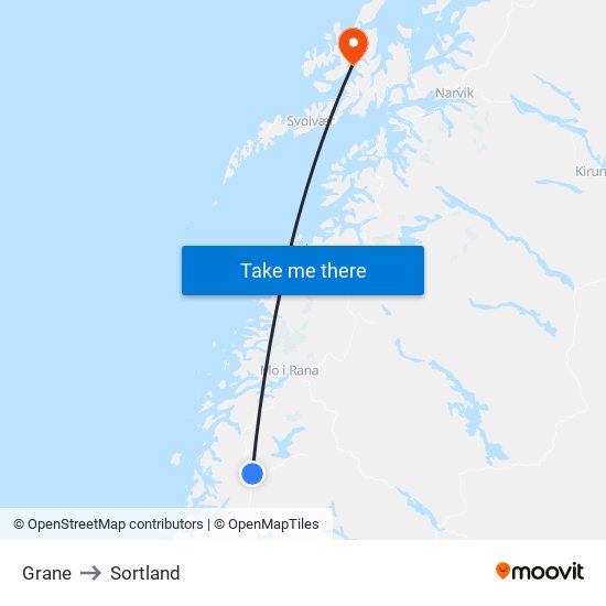 Grane to Sortland map