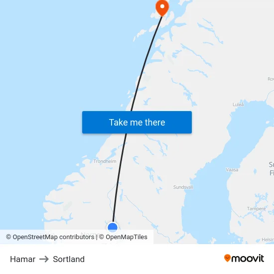 Hamar to Sortland map