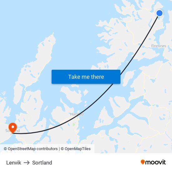 Lenvik to Sortland map