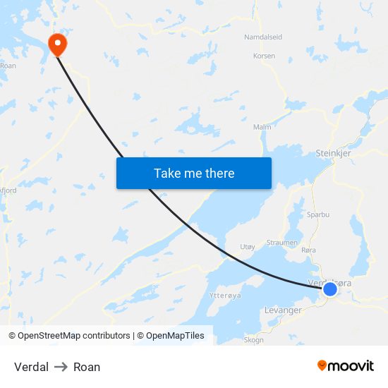 Verdal to Roan map