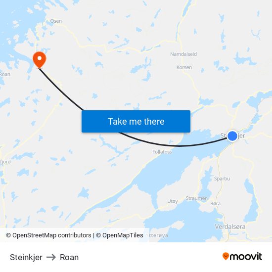 Steinkjer to Roan map