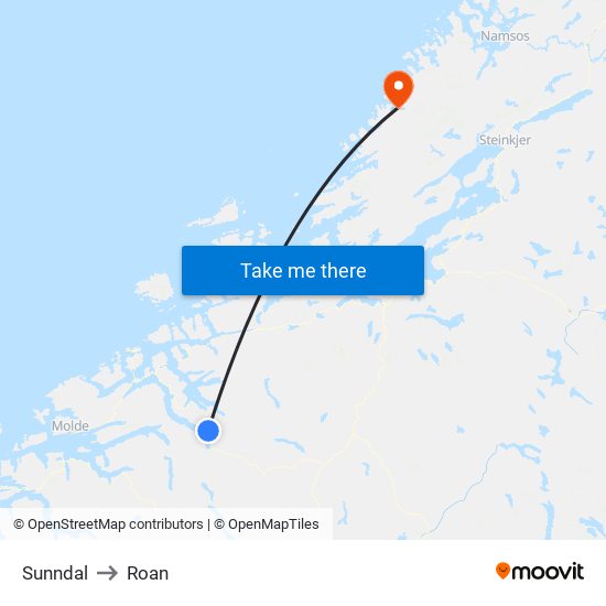 Sunndal to Roan map