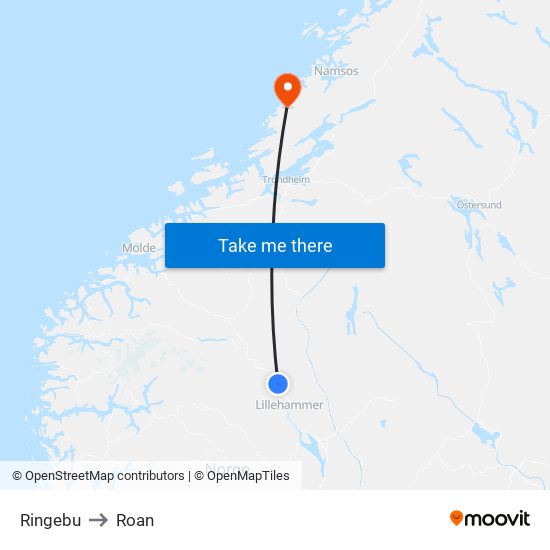 Ringebu to Roan map