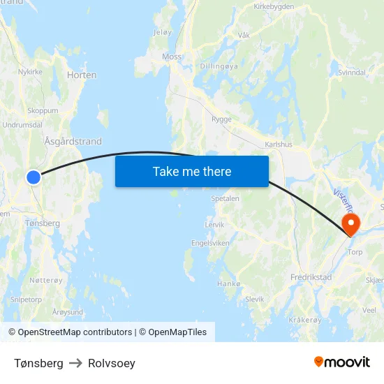 Tønsberg to Rolvsoey map