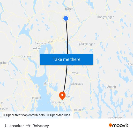 Ullensaker to Rolvsoey map