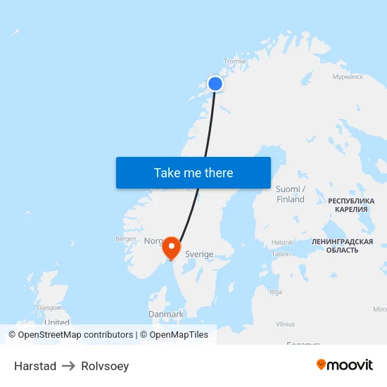 Harstad to Rolvsoey map