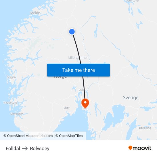 Folldal to Rolvsoey map