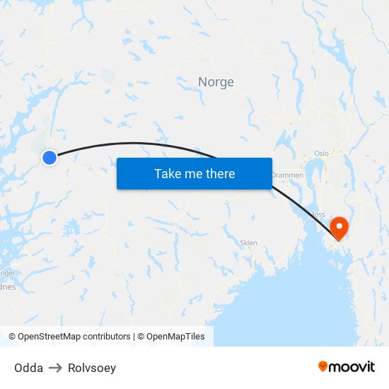 Odda to Rolvsoey map