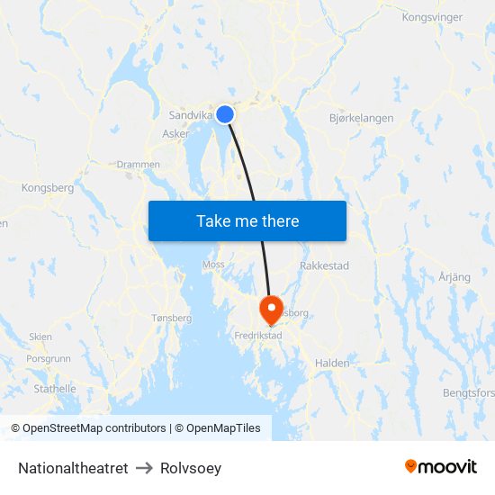 Nationaltheatret to Rolvsoey map
