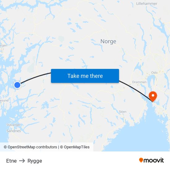 Etne to Rygge map