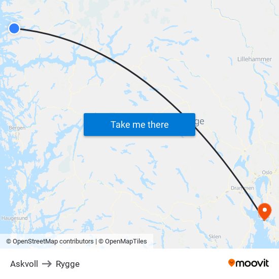 Askvoll to Rygge map