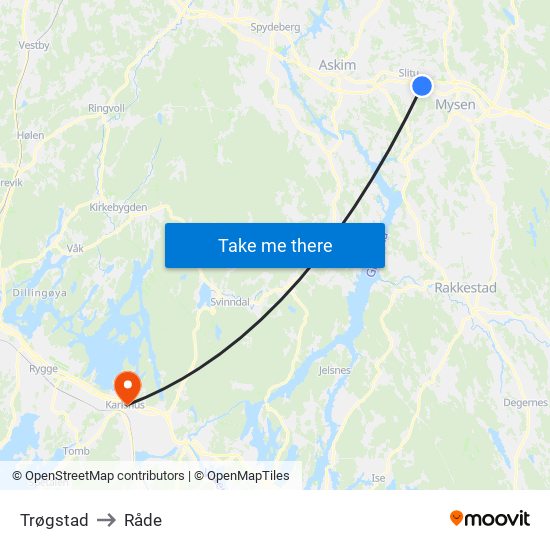 Trøgstad to Råde map