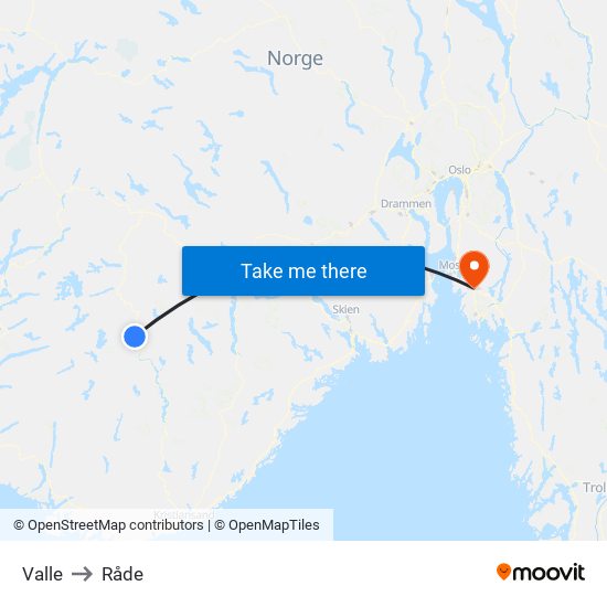 Valle to Råde map