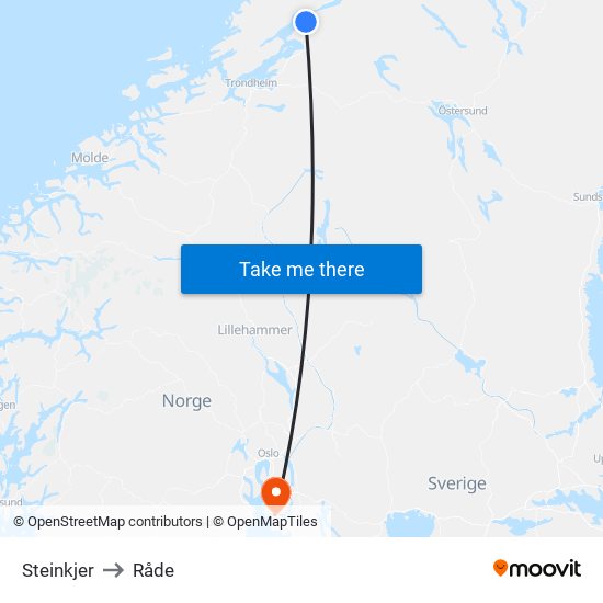 Steinkjer to Råde map