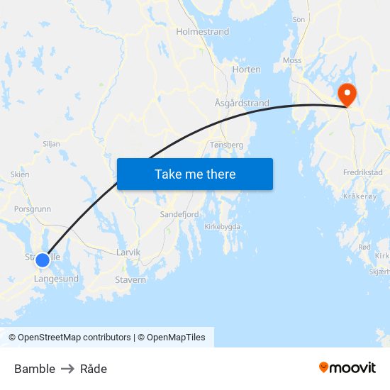 Bamble to Råde map