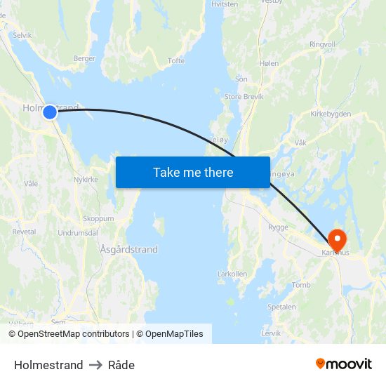 Holmestrand to Råde map