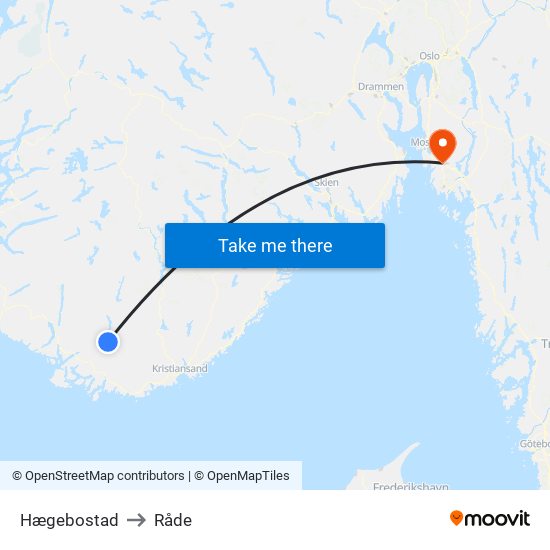 Hægebostad to Råde map