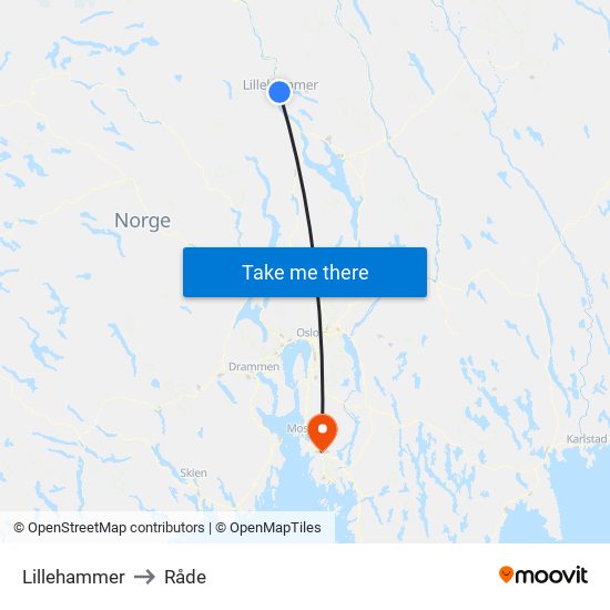 Lillehammer to Råde map