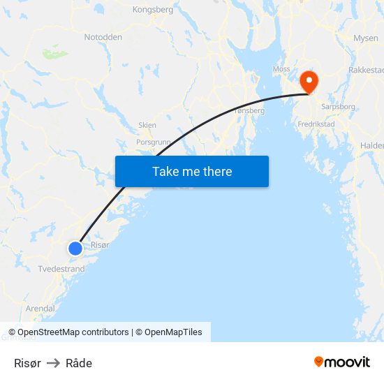 Risør to Råde map