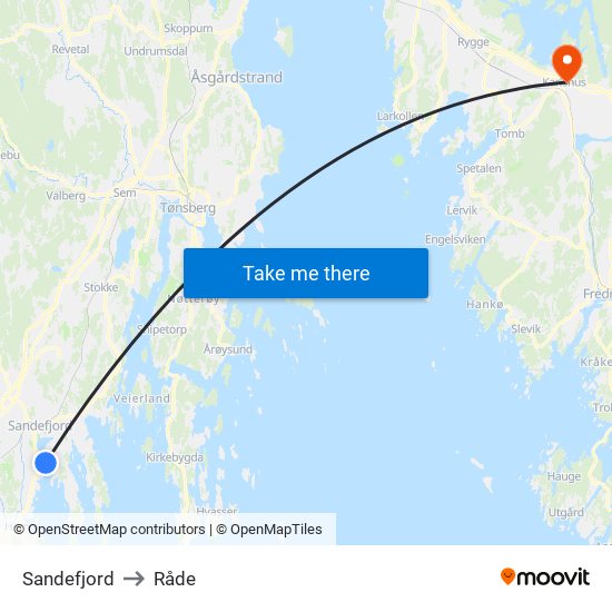 Sandefjord to Råde map