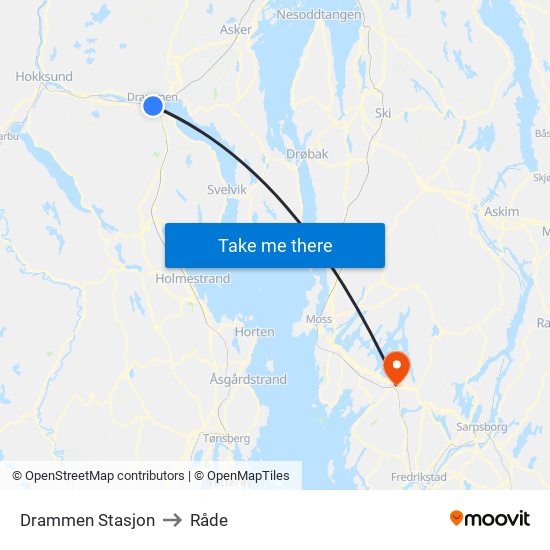 Drammen Stasjon to Råde map