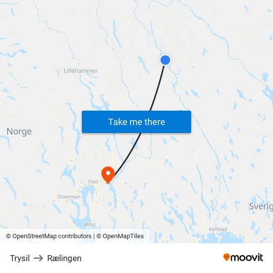 Trysil to Rælingen map